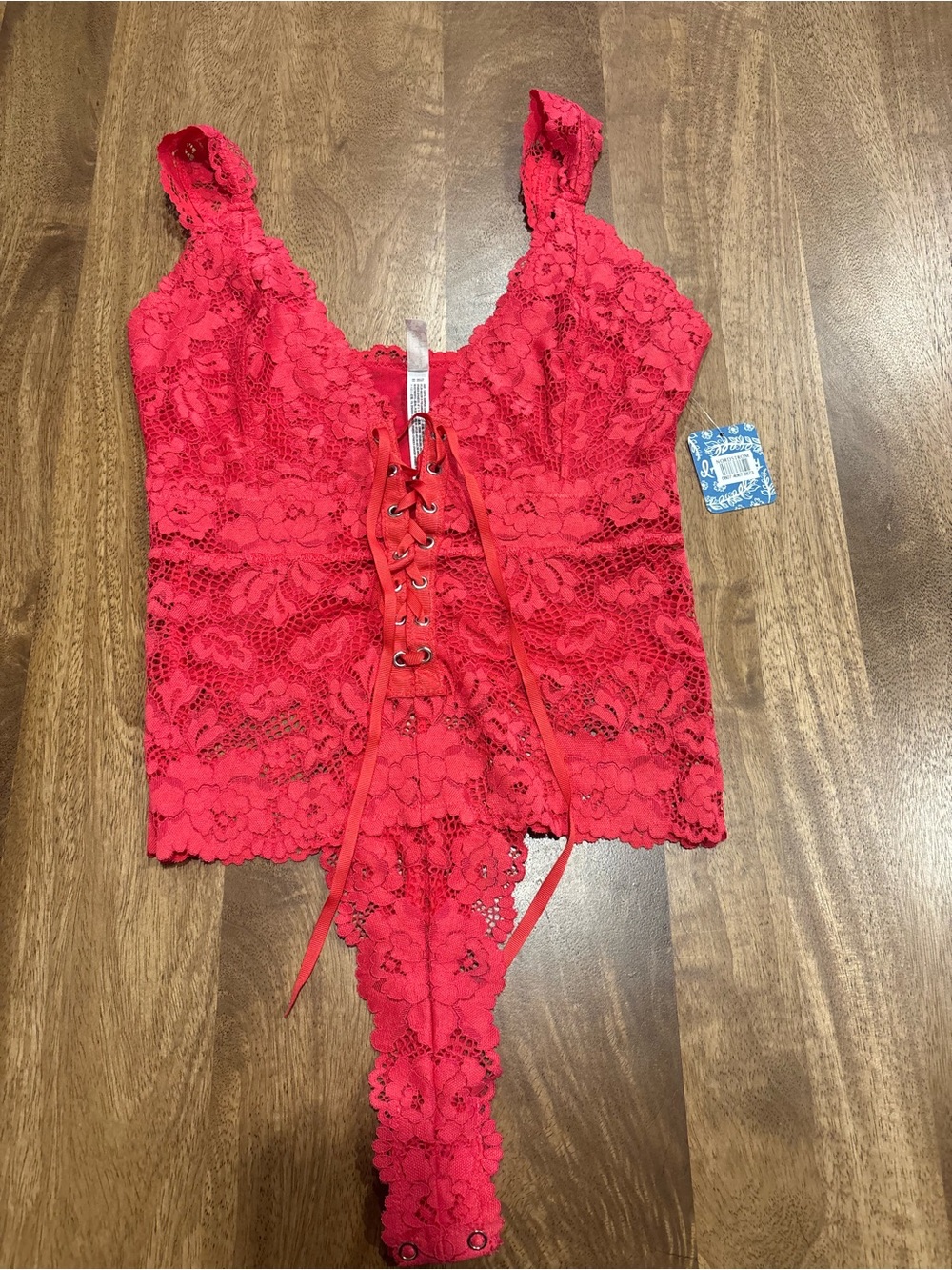 Free People Red Lace Corset Bodysuit